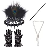 1920s Accessories Gatsby Peacock Feather Flapper Headbands Necklace Gloves Cigarette Holder Sets for Prom Party