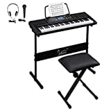 GLARRY 61-Key Portable Electronic Keyboard Piano set w/LCD Screen, Stand, Microphone, Headphones, Stand, Bench, Teaching Modes, Built-In Speakers
