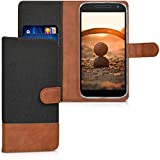 kwmobile Wallet Case Compatible with Motorola Moto G4 / Moto G4 Plus - Case Fabric and Faux Leather Phone Flip Cover - Black/Brown