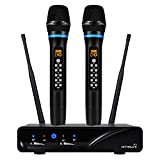 Kithouse J10 Wireless Microphone Karaoke System Rechargeable, UHF Metal Cordless Microphone Handheld with Volume Echo Treble BASS Control and Receiver Box for Singing Karaoke Speech Meeting