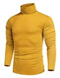 COOFANDY Men's Casual Slim Fit Turtleneck T Shirts Lightweight Basic Cotton Pullovers Yellow