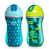 Chicco Insulated Flip-Top Straw Spill Free Baby Sippy Cup, 12 Months+, Green/Teal, 9 Ounce (Pack of 2)