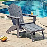 Ehomexpert All-Weather Adirondack Chair with Pull-Out Ottoman, Oversized Poly Lumber Classic Lounge Chair for Fire Pit, Garden, Porch, Deck, Slate Grey