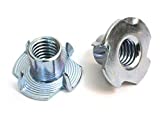 1/4"-20 T-Nut (100 Pack), Zinc-Plated Steel Corriosion Resistant, 5/16" Barrel Length, 4-Pronged Tee Nut for Wood, Rock Climbing Holds and Cabinetry by Bolt Dropper