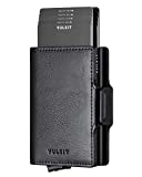 VULKIT Credit Card Holder RFID Blocking Leather Automatic Pop Up Wallet Magnetic Wallet Double Card Case for Men and Women Cross Black