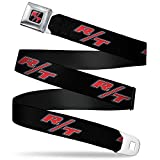 Buckle-Down Seatbelt Belt - Dodge Challenger R/T Emblem Repeat Black/Blue/White/Red - 1.5" Wide - 32-52 Inches in Length