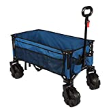 TIMBER RIDGE Outdoor Collapsible Wagon Utility Folding Cart Heavy Duty All Terrain Wheels for Shopping Camping Garden with Side Bag and Cup Holders (Blue)