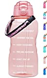 Fidus Large Half Gallon/64OZ Motivational Water Bottle with Paracord Handle & Removable Straw - BPA Free Leakproof Water Jug with Time Marker to Ensure You Drink Enough Water Daily-Light Pink