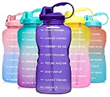 Venture Pal Large 1 Gallon/128 OZ (When Full) Motivational BPA Free Leakproof Water Bottle with Straw & Time Marker Perfect for Fitness Gym Camping Outdoor Sports-Purple