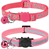 Taglory Reflective Cat Collars Breakaway with Bell, 2-Pack Girl Boy Pet Kitten Collar Adjustable 7.5-12.5 Inch, Pink