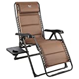 TIMBER RIDGE Zero Gravity Chairs, Folding Recliner Chair Padded with Cup Holder and Headrest, Adjustable Lounge Reclining Chair for Outdoor Camping Lawn Patio Indoor, Supports 350lbs, Brown