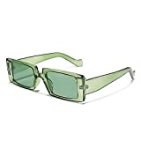 Dollger Trendy Rectangle Sunglasses for Women Men Retro fashion Y2K rectangular chunky frame 90s sunglasses shades Transparent Green