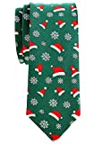 Retreez Christmas Santa Hat and Snowflakes Pattern Woven Microfiber 2.4" Skinny Tie - Green