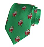 Men's Ribbed Green Santa Claus Ties Decorate Microfiber Christmas Theme Neckties