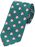 Holiday Christmas Ties for Men - Green Tie with Santa Snowmen - Cool Mens Neckties