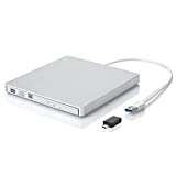 ROOFULL External CD DVD +/-RW Drive USB 3.0 Type-C Premium CD DVD ROM Optical Disc Drive Player Burner Reader Writer Rewriter Portable for Apple Mac MacBook Pro/Air, Windows 11/10 Laptop PC, Silver