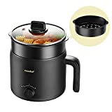 COMFEE' Electric Kettle and Cooker, 1.2L Multi-Functional Non-Stick Rapid Mini Cooker for Boiling Water, Eggs, Ramen, Soup, Porridge, Pasta, Oatmeal with Power Adjustment and Steam Rack Accessory