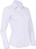 Pier 17 Button Down Shirts for Women, Fitted Long Sleeve Tailored Work Office Blouse (Small, New White)