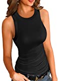 VICHYIE Summer Tanks for Women Sleeveless Tops Cami Top Shirt Ribbed Racerback Blouses Tee Black Large