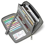 Women Wallet Large Capacity Leather Zipper Around Clutch Card Holder Organizer Ladies Travel Purse with Removable Wristlet Strap Gray