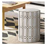 MOTINI Ceramic Stool, 16" Round Glazed Elliptical Pattern Ceramic Garden Stool Decorative Side Table for Garden, Patio, Lawn, Home Indoor & Outdoor (White and Brown)