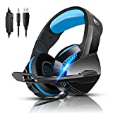 PS4 Gaming Headset with 7.1 Surround Sound, Xbox One Headset with Noise Canceling Mic & LED Light, PHOINIKAS H3 Over Ear Headphones, Compatible with Nintendo Switch, PC, PS4, Xbox One, Laptop (Blue)