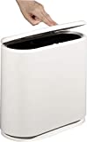 KLGO 2.4 Gallon Slim Plastic Trash Can Wastebasket,10 Liter Rectangular Double Barrel Garbage Container Bin for Bathroom, Bedroom, Kitchen and Office,Removable Liner Bucket.White