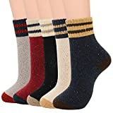 Womens Winter Socks Wool Warm Athletic Crew Long Fall Socks Thick Indoor Socks Hiking Sports Socks E (5 Pack Two Striped)