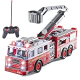 Prextex RC Remote Control Fire Truck Toy for Kids with Remote Control, Lights, and Siren Sounds Large 14-Inch Fire Truck Best Gifts Toys for Boys