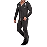 Men's Unisex Onesie Jumpsuit Elegant One Piece Pajama Playsuit Men's SleepWear All In One (Large, Charcoal)