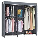 VIPEK V6C Heavy Duty Covered Clothes Rack Portable Wardrobe Closet, 5 Tiers Wire Garment Rack Black Metal Clothing Rack with Grey Oxford Fabric Cover, 75.6" L x 18.5" W x 76.8" H, Max Load 780 LBS