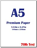 Premium A5 (8.3"x 5.83") Printer Paper - 70lb Text / 28lb Bond (105 gsm) Bright White Paper (250 Sheets)