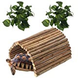 Hamiledyi Wooden Reptile Hideout Bearded Dragon Bendy Bridge Climbing Ladder Hiding Hut Reptiles Hide Cave Habitat Decor for Lizards Gecko Spiders Snakes Tortoise(L:20" x 11.8")