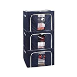 Furnhome 3 PACK Oxford Cloth Steel Frame Storage Box 66L, Clothes Storage Box Organizers with Foldable Clear Window & Reinforced Handles for Clothes,Closet,Comforters,Bedding, Blanket