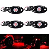 LY8 4Pods LED Rock Lights LED Neon Underglow Light for Car Truck ATV UTV SUV Jeep Boat Underbody Glow Trail Rig Lamp Waterproof (red)