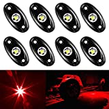 Amak 8 Pods LED Rock Lights Kit Red Underbody Glow Trail Rig Light Waterproof Underglow LED Neon Lights for Jeep Off Road Trucks Car ATV SUV Vehicle Boat - Red