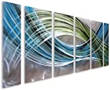 Pure Art Abstract Color Warp Metal Wall Art - Large Scale Decor Abstract Blue-Green Swirls - 3D Wall Art for Modern and Contemporary Decor - 6-Panels Measure 24"x 65"