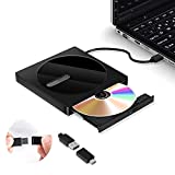 External CD/DVD Drive for Laptop USB-C & USB 3.0 CD/DVD ROM Drive Reader Writer Burner Compatible with Laptop PC MacBookMac (Black)