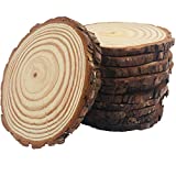 10pcs Wood Slices 4-4.7 inch Unfinished Natural with Tree Barks Diameter Large Circle Rustic Wedding Centerpiece Disc Coasters Christmas Ornaments DIY Woodland Projects Table Chargers Wedding