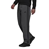 adidas Men's Standard Essentials Fleece Open Hem 3-Stripes Pants, Dark Grey Heather/Black, Small