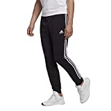 adidas Men's Standard Essentials French Terry Tapered Cuff 3-Stripes Pants, Black/White, Medium