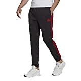 adidas Men's Standard Essentials Fleece Tapered Elastic Cuff 3-Stripes Pants, Black/Scarlet, Medium