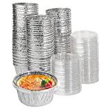 Stock Your Home Foil Ramekins with Clear Plastic Lids (100 Pack) - Recyclable and Disposable Mini Ramekins - Foil Cupcake Liners for Sauces, Crème Brûlée, Molten Lava Cake, Catering, Food Sampling