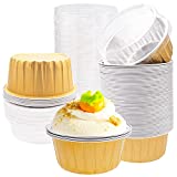 50 x 5oz Dessert Cups with Lids,Aluminum Foil Muffin Baking Cups,Disposable Foil Ramekins for Cupcake Creme Brulee