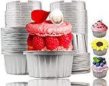Oruuum 50 Pcs 4.27oz / 125ml Foil Baking Cups with 50 Pcs Lids, Muffin Pan with Lid Muffin Cupcake Liners Cups Foil Ramekins Roil Cupcake Holders Disposable Baking Tins (Silver)