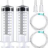 BBTO 2 Pieces Large Plastic Syringe with Tube 2 Pieces 40 Inch Handy Plastic Tubing and 2 Pieces Connections for Scientific Lab, Glue Dispensing, Watering, Refilling, Feeding and Measuring (500 ML)