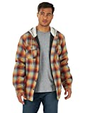 Wrangler Authentics Men's Long Sleeve Quilted Lined Flannel Shirt Jacket with Hood, Pale Gold, Large