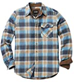 CQR Men's All Cotton Flannel Shirt, Long Sleeve Casual Button Up Plaid Shirt, Brushed Soft Outdoor Shirts, Corduroy Lined Ocean Sand Shade, X-Large