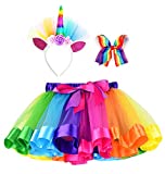 Simplicity Rainbow Tutu for Girls Princess Tutu Layered Tulle Dress up Toddler Tutu Skirt Unicorn Tutu with Headband Hair Bow