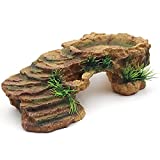 MINYULUA Turtle Basking Platform Reptile Terrarium Hideout Tortoise Resin Rock Hide Cave Habitat Ornament for Bearded Dragon Frogs Lizards Spiders Fish Amphibians Aquarium, Small